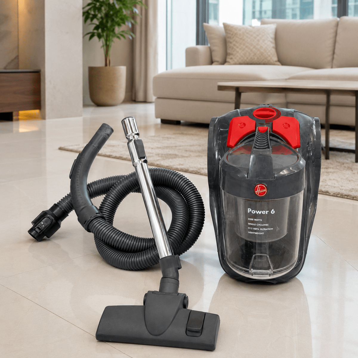 Hoover Power 6 CDCY-P6ME 2200W Bagless Canister Vacuum Cleaner – Grey &amp; Red - Al Thahani Furniture