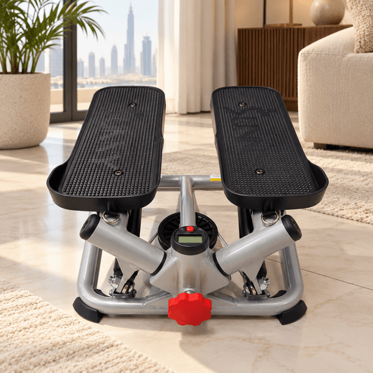Hydraulic Mini Stepper Exercise Machine with LCD Monitor & Adjustable Step Height – Silver & Black - Al Thahani Furniture