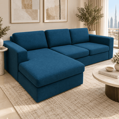 IKEA 3-Seat Sofa with Chaise Longue – Dark Blue - Al Thahani Furniture