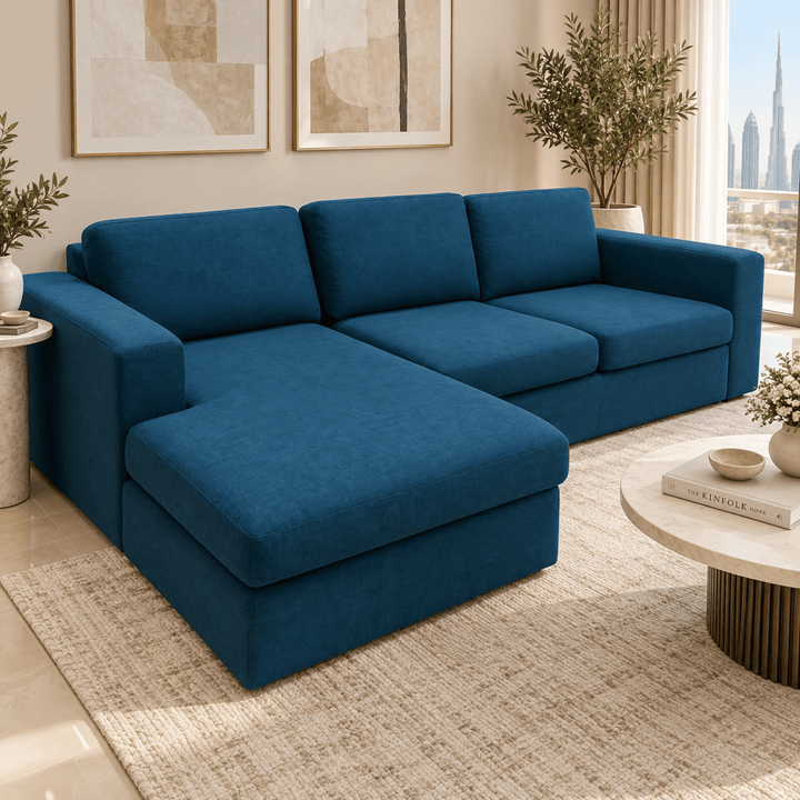 IKEA 3-Seat Sofa with Chaise Longue – Dark Blue