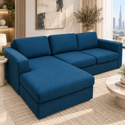 IKEA 3-Seater L-Shaped Sofa with Chaise Longue – Blue - Al Thahani Furniture