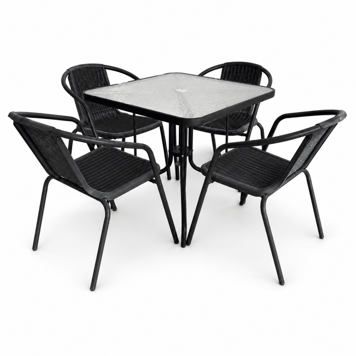 IKEA 4-Seater Outdoor Patio Dining Set with Glass-Top Table | Black | 5-Piece Set - Al Thahani Furniture