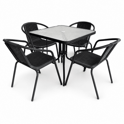 IKEA 4-Seater Outdoor Patio Dining Set with Glass-Top Table | Black | 5-Piece Set - Al Thahani Furniture