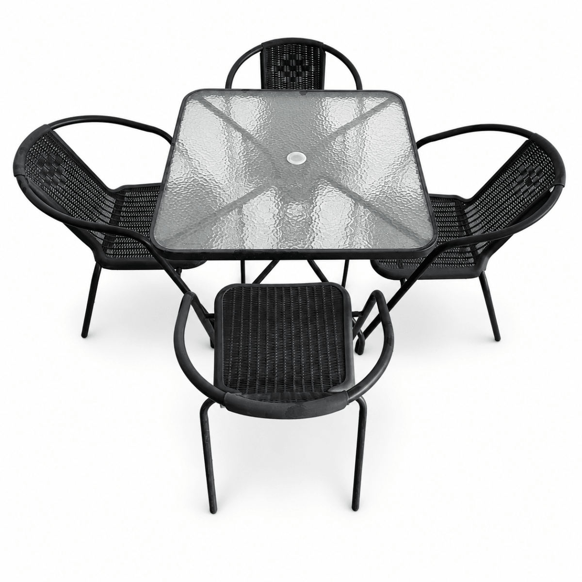 IKEA 4-Seater Outdoor Patio Dining Set with Glass-Top Table | Black | 5-Piece Set - Al Thahani Furniture