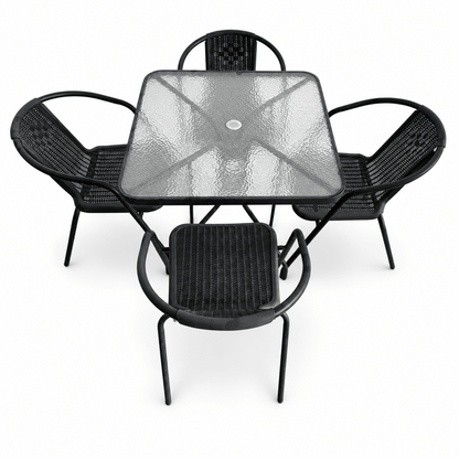 IKEA 4-Seater Outdoor Patio Dining Set with Glass-Top Table | Black | 5-Piece Set - Al Thahani Furniture