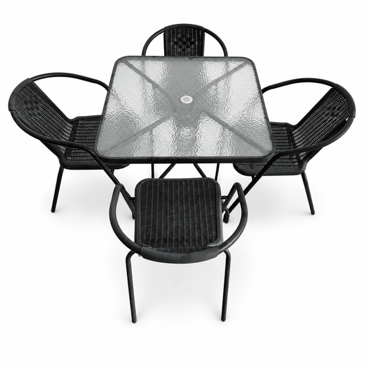 IKEA 4-Seater Outdoor Patio Dining Set with Glass-Top Table | Black | 5-Piece Set - Al Thahani Furniture