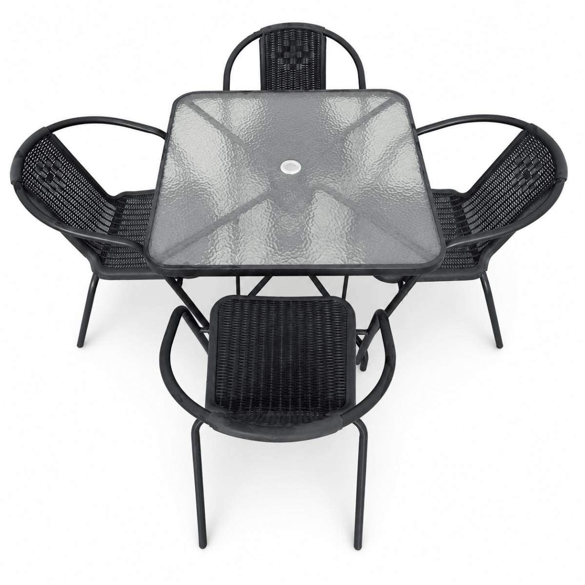 IKEA 4-Seater Outdoor Patio Dining Set with Glass-Top Table | Black | 5-Piece Set - Al Thahani Furniture