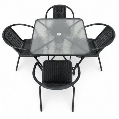IKEA 4-Seater Outdoor Patio Dining Set with Glass-Top Table | Black | 5-Piece Set - Al Thahani Furniture