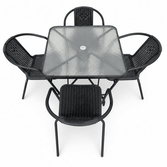 IKEA 4-Seater Outdoor Patio Dining Set with Glass-Top Table | Black | 5-Piece Set - Al Thahani Furniture