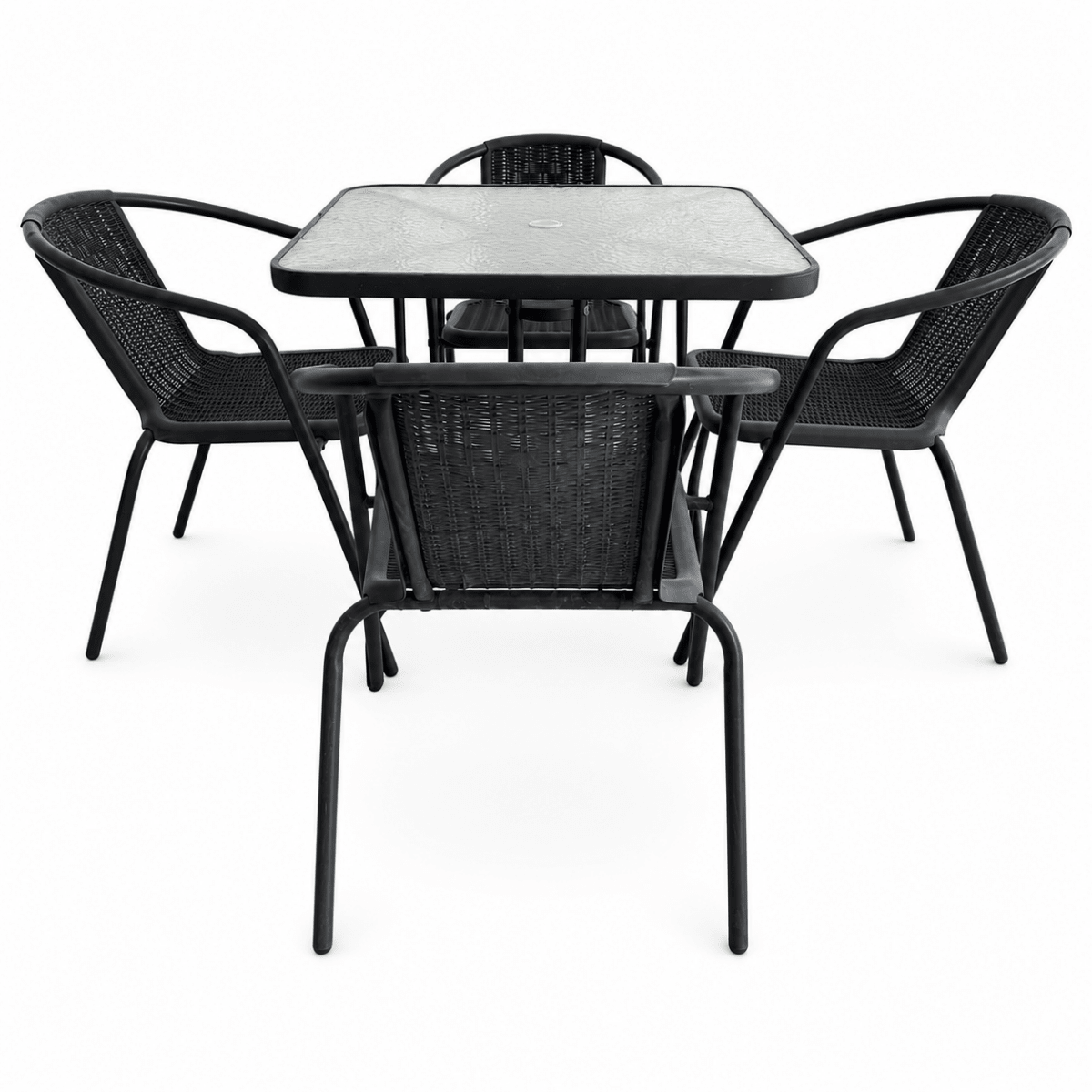 IKEA 4-Seater Outdoor Patio Dining Set with Glass-Top Table | Black | 5-Piece Set - Al Thahani Furniture