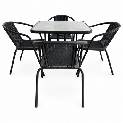 IKEA 4-Seater Outdoor Patio Dining Set with Glass-Top Table | Black | 5-Piece Set - Al Thahani Furniture