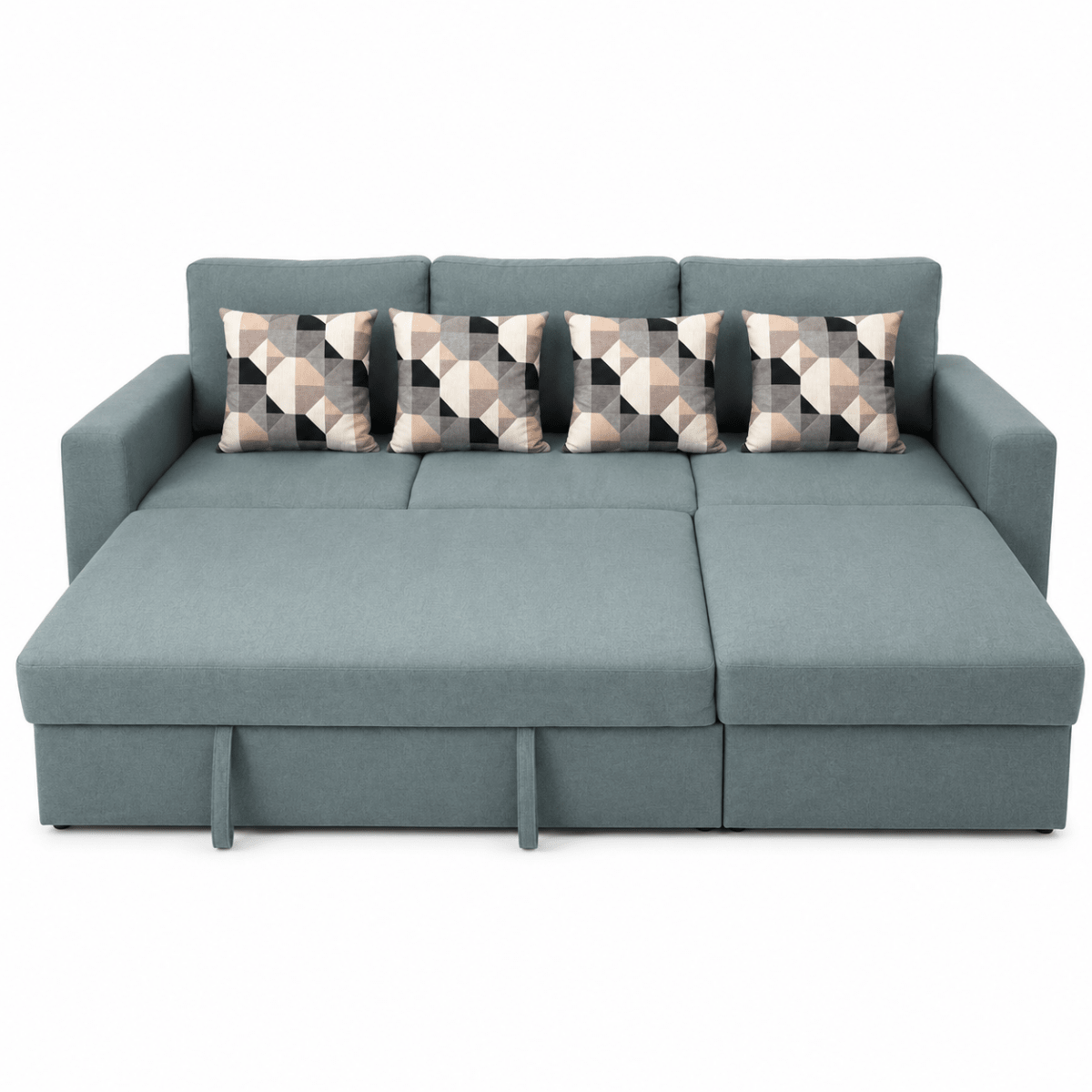 IKEA BÅRSLÖV 3-Seat Sofa-Bed with Chaise Longue & Storage | Tibbleby Light Grey-Turquoise - used 8 months - Al Thahani Furniture