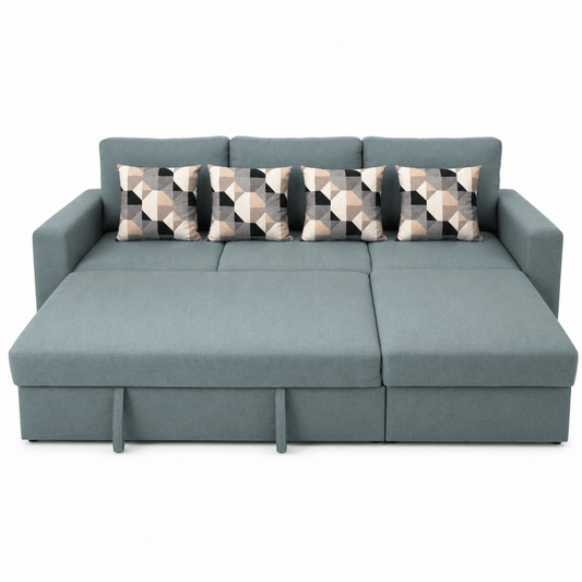 IKEA BÅRSLÖV 3-Seat Sofa-Bed with Chaise Longue & Storage | Tibbleby Light Grey-Turquoise - used 8 months - Al Thahani Furniture