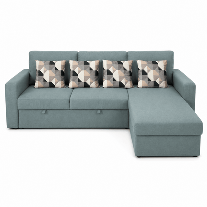 IKEA BÅRSLÖV 3-Seat Sofa-Bed with Chaise Longue & Storage | Tibbleby Light Grey-Turquoise - used 8 months - Al Thahani Furniture