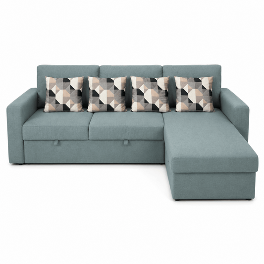 IKEA BÅRSLÖV 3-Seat Sofa-Bed with Chaise Longue & Storage | Tibbleby Light Grey-Turquoise - used 8 months - Al Thahani Furniture