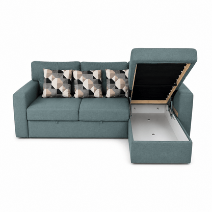 IKEA BÅRSLÖV 3-Seat Sofa-Bed with Chaise Longue & Storage | Tibbleby Light Grey-Turquoise - used 8 months - Al Thahani Furniture