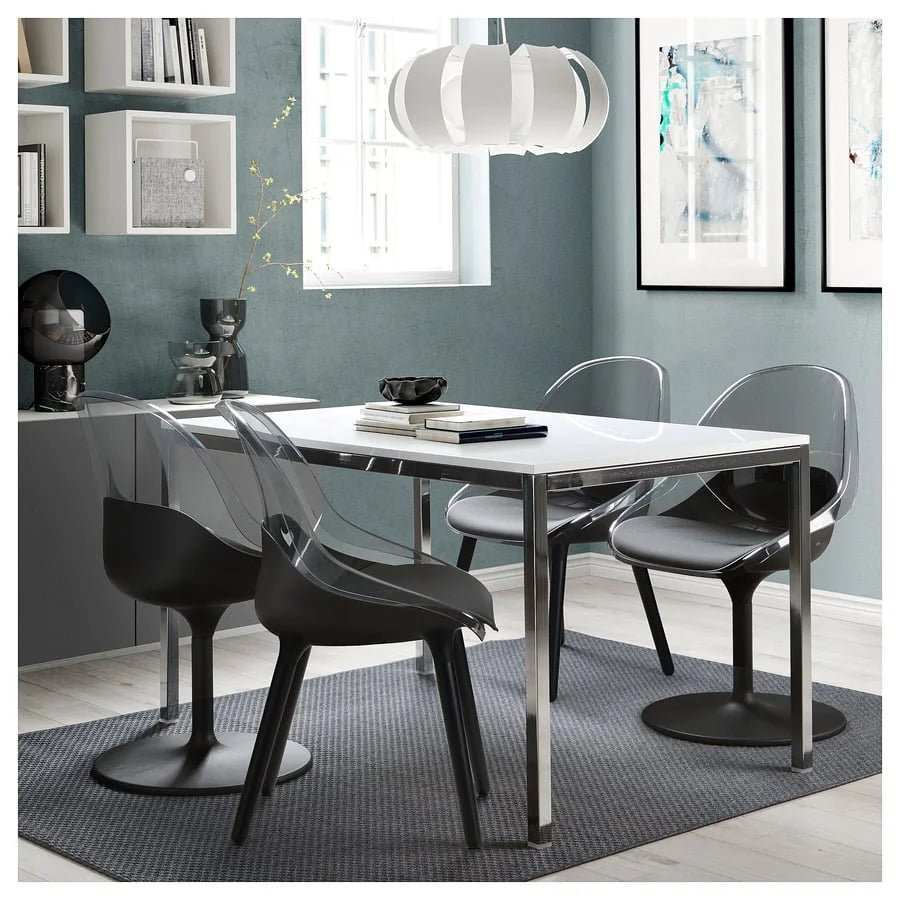 IKEA BALTSAR Chair | Transparent Polycarbonate Shell & Beech Legs | Black Cushion - althahanifurniture
