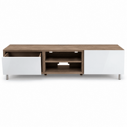 IKEA BESTÅ 180 cm TV Bench with SELSVIKEN High-Gloss White Fronts & Walnut-Effect Top - Al Thahani Furniture