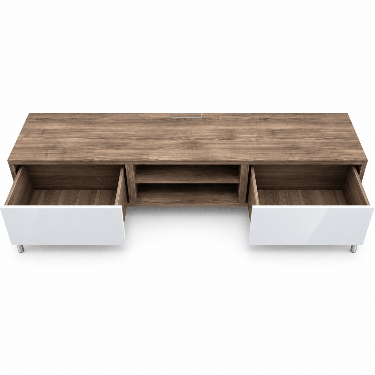 IKEA BESTÅ 180 cm TV Bench with SELSVIKEN High-Gloss White Fronts & Walnut-Effect Top - Al Thahani Furniture