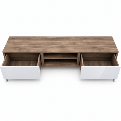 IKEA BESTÅ 180 cm TV Bench with SELSVIKEN High-Gloss White Fronts & Walnut-Effect Top - Al Thahani Furniture