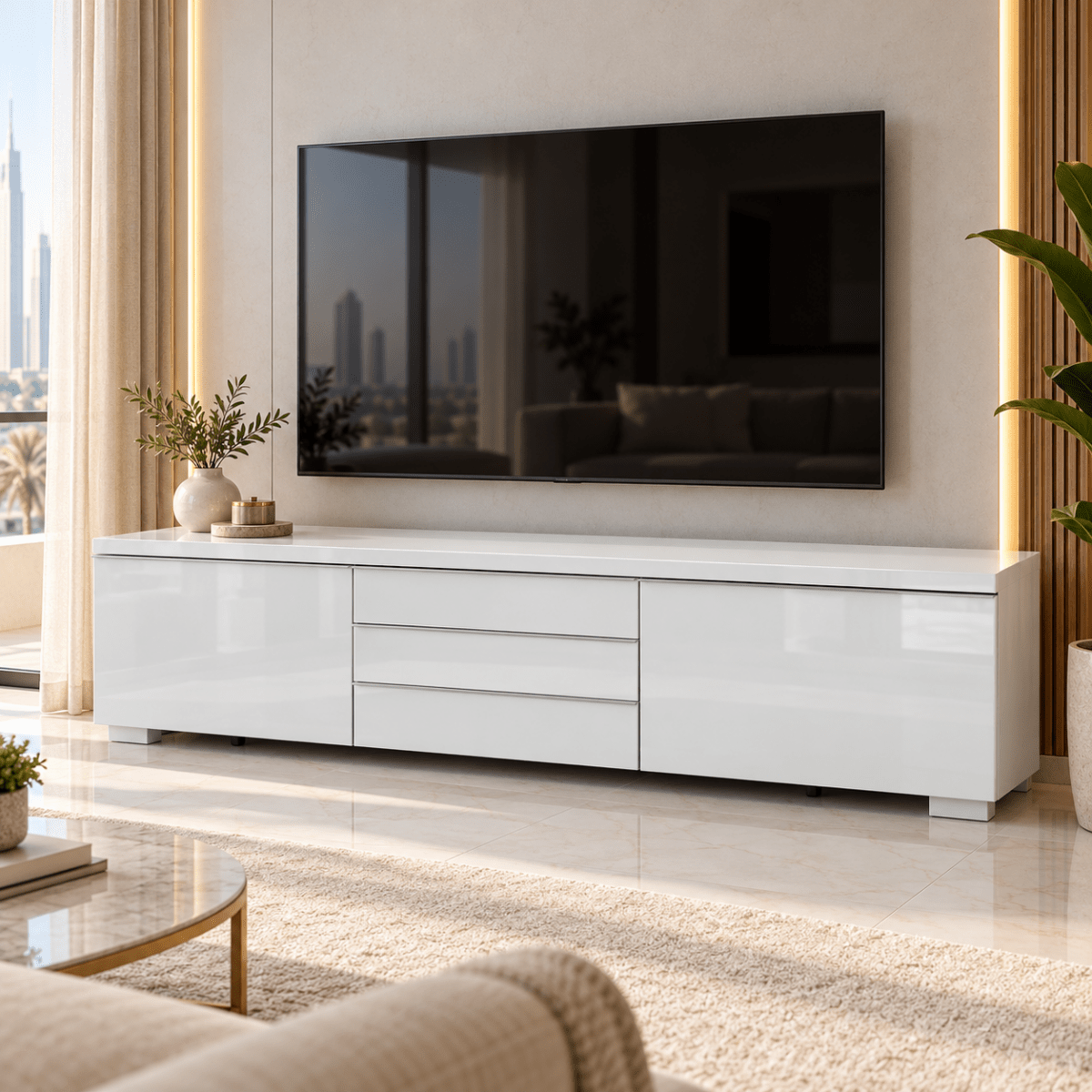 IKEA BESTÅ 5-Drawer TV Bench – High-Gloss White – 180 × 42 × 39 cm - Al Thahani Furniture