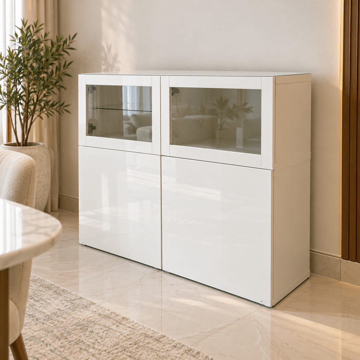 IKEA BESTÅ Storage & Display Cabinet with Glass Doors – White – 120 × 42 × 102 cm - Al Thahani Furniture