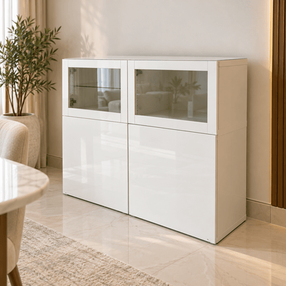 IKEA BESTÅ Storage & Display Cabinet with Glass Doors – White – 120 × 42 × 102 cm - Al Thahani Furniture