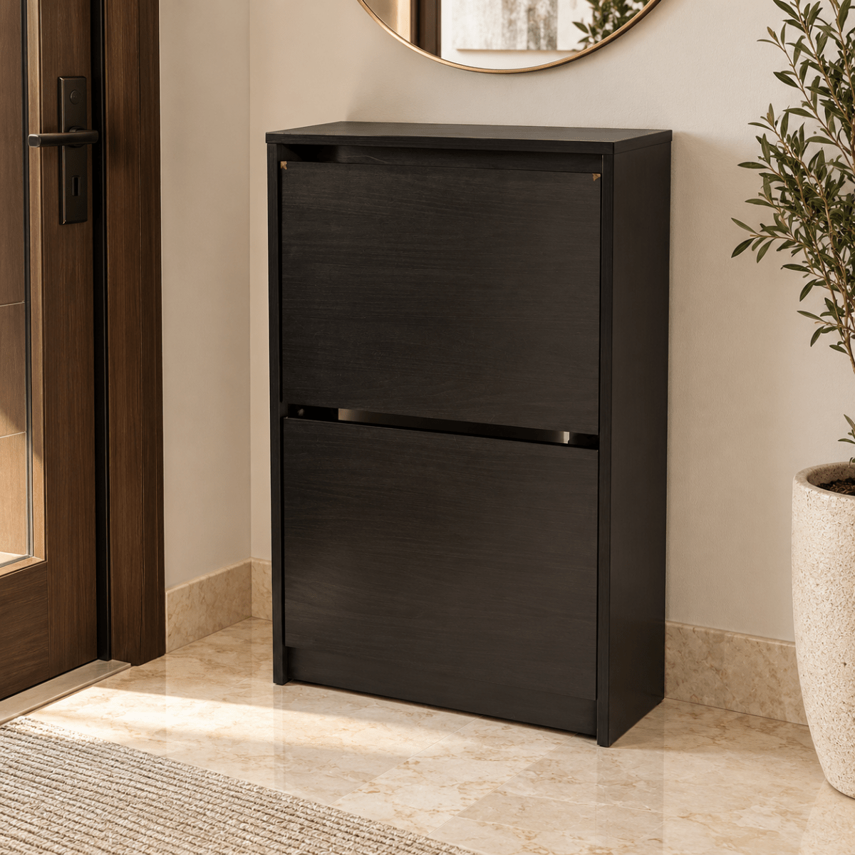 IKEA BISSA 2-Compartment Shoe Cabinet – Black-Brown – 49 × 28 × 93 cm - Al Thahani Furniture