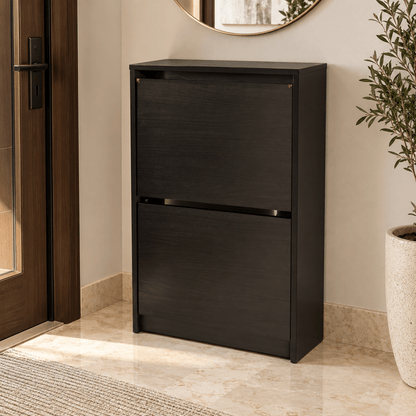 IKEA BISSA 2-Compartment Shoe Cabinet – Black-Brown – 49 × 28 × 93 cm - Al Thahani Furniture