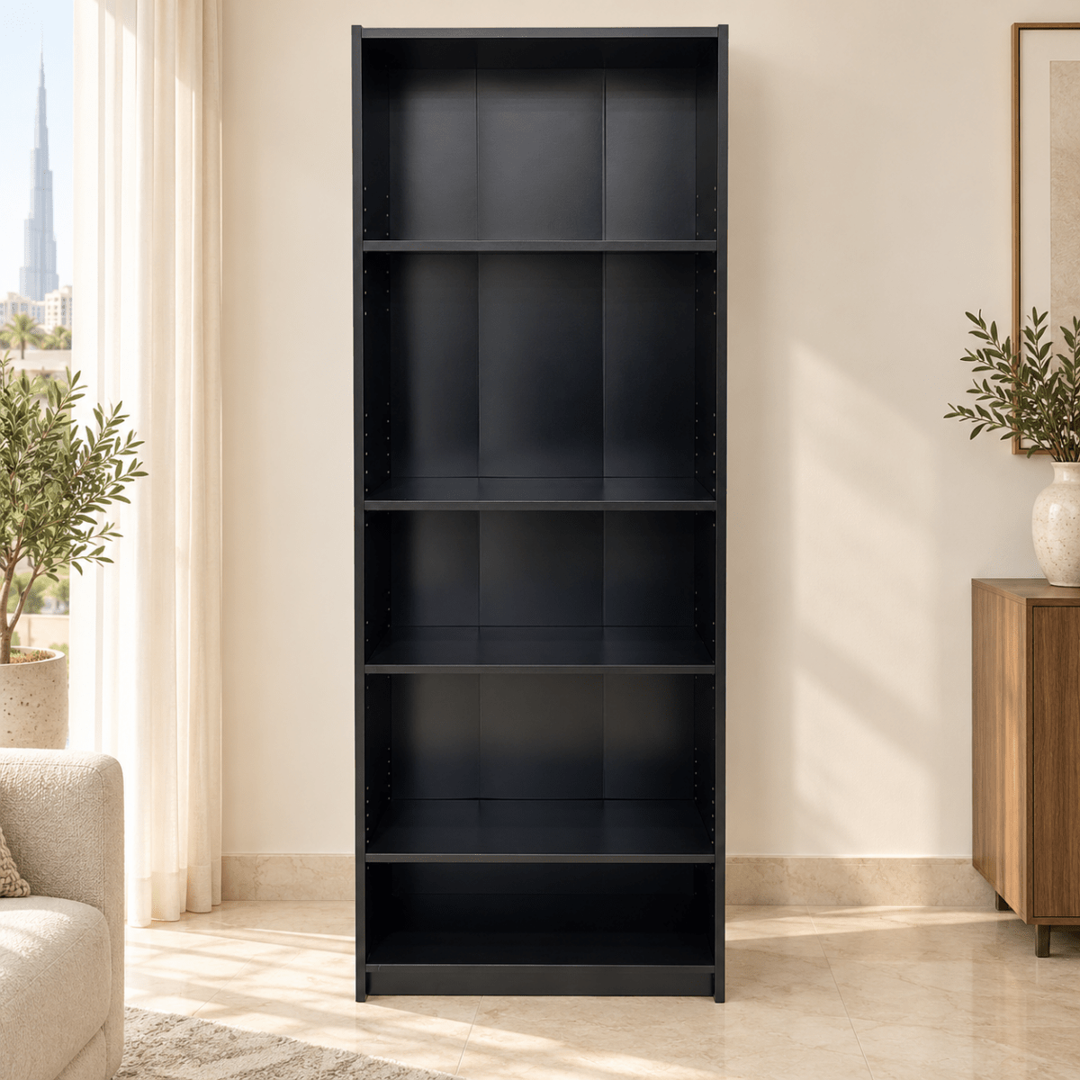 IKEA Black 5-Tier Open Bookcase – 60 × 24 × 180 cm - Al Thahani Furniture