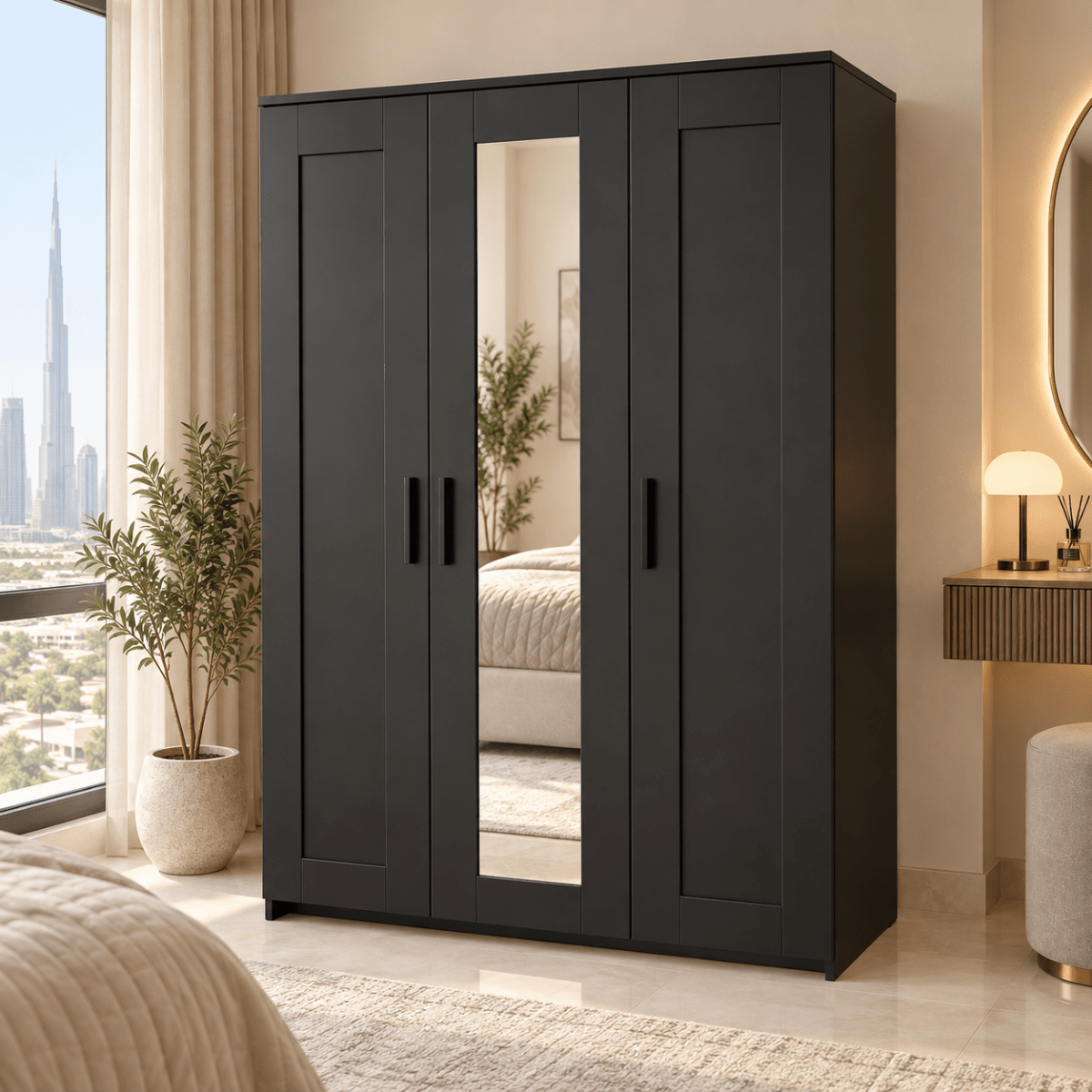 IKEA BRIMNES 3-Door Wardrobe with Mirror – Black – 117 × 50 × 190 cm - Al Thahani Furniture