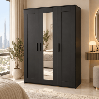 IKEA BRIMNES 3-Door Wardrobe with Mirror – Black – 117 × 50 × 190 cm - Al Thahani Furniture