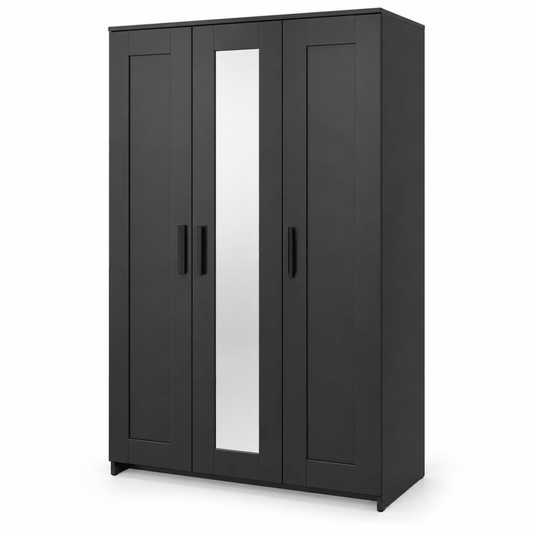 IKEA BRIMNES 3-Door Wardrobe with Mirror – Black – 117 × 50 × 190 cm - Al Thahani Furniture