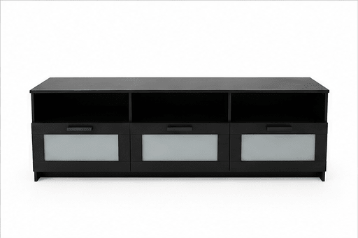 IKEA BRIMNES Black TV Bench with 3 Glass-Front Drawers | 180x41x53 cm - Al Thahani Furniture