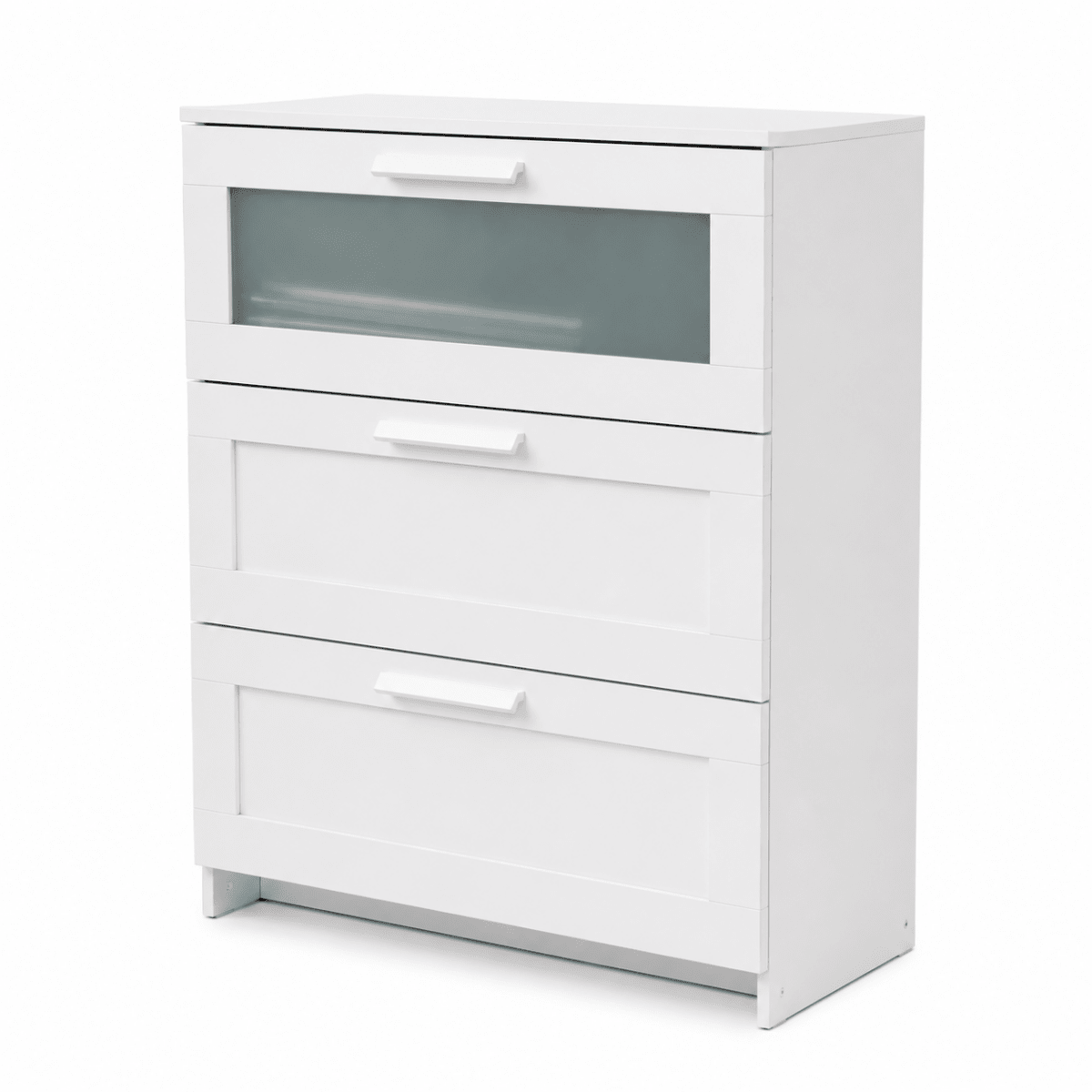 IKEA BRIMNES Chest of 3 Drawers | White/Frosted Glass, 78x46x95 cm - used 3 months - Al Thahani Furniture