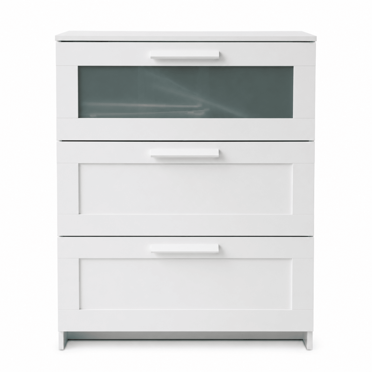 IKEA BRIMNES Chest of 3 Drawers | White/Frosted Glass, 78x46x95 cm - used 3 months - Al Thahani Furniture