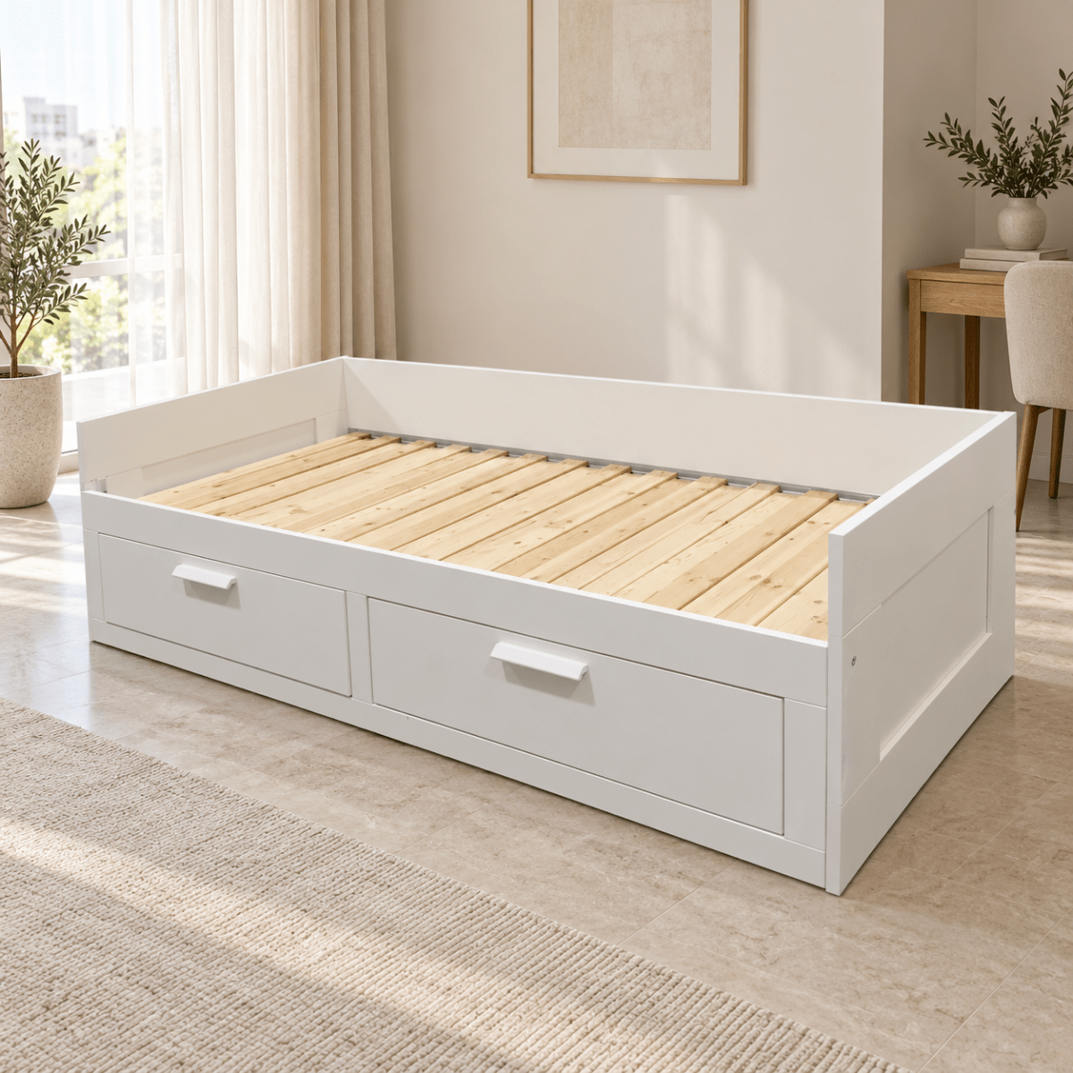 IKEA BRIMNES Extendable Daybed with 2 Storage Drawers – White – 80 × 200 cm - Al Thahani Furniture