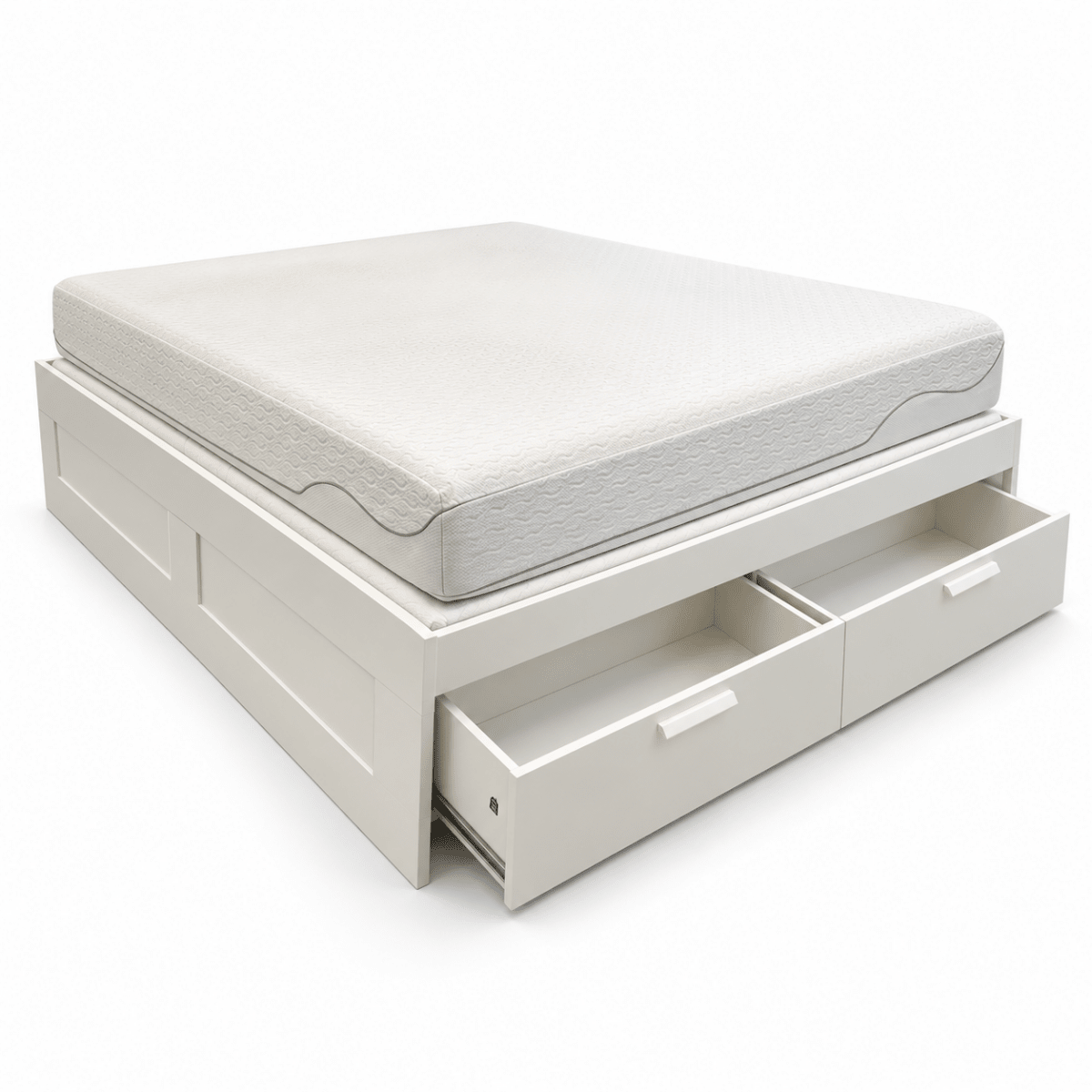 IKEA BRIMNES King Bed Frame with 4 Storage Drawers & Mattress – White – 180 × 200 cm - Al Thahani Furniture