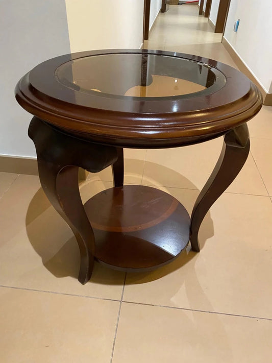 IKEA Coffee Table | Clear Glass Top & Brown Wood Frame - althahanifurniture