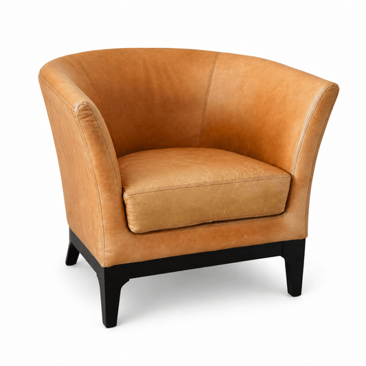 IKEA Cognac Brown Tub Armchair | Tan Leather-Look Finish - Al Thahani Furniture