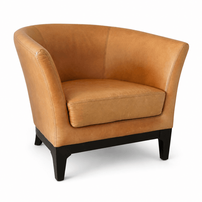 IKEA Cognac Brown Tub Armchair | Tan Leather-Look Finish - Al Thahani Furniture