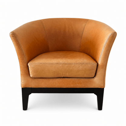 IKEA Cognac Brown Tub Armchair | Tan Leather-Look Finish - Al Thahani Furniture