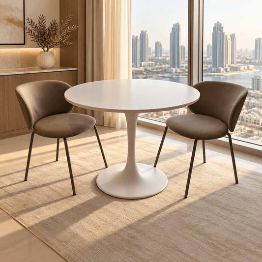 IKEA DOCKSTA 3-Piece Dining Set with 2 KRYLBO Upholstered Chairs – White & Dark Beige – 103 cm - Al Thahani Furniture
