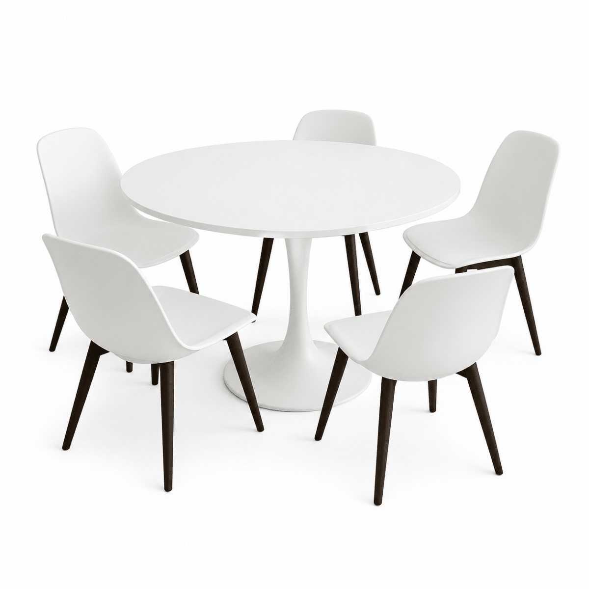 IKEA DOCKSTA Round Table with 5 GRÖNSTA Chairs | White, 103 cm Diameter - used 6 months - Al Thahani Furniture