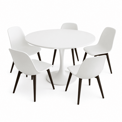 IKEA DOCKSTA Round Table with 5 GRÖNSTA Chairs | White, 103 cm Diameter - used 6 months - Al Thahani Furniture