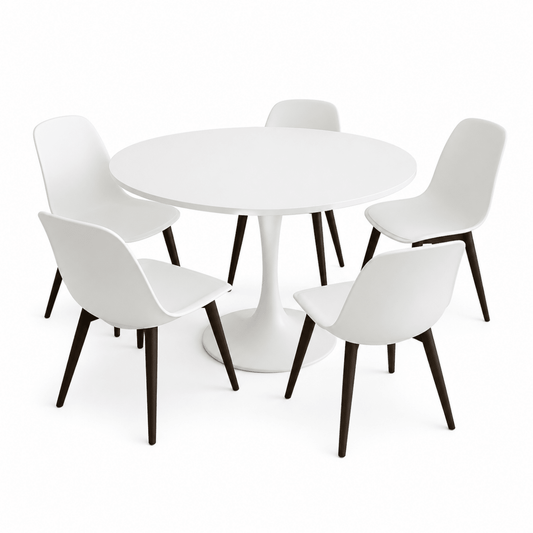 IKEA DOCKSTA Round Table with 5 GRÖNSTA Chairs | White, 103 cm Diameter - used 6 months - Al Thahani Furniture