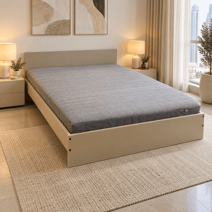 IKEA Double Bed Frame with Mattress – 140 × 200 cm – Beige & Grey - Al Thahani Furniture