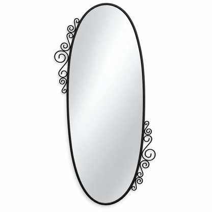 IKEA EKNE Oval Wall Mirror with Decorative Scroll Frame – Black – 70 × 150 cm - Al Thahani Furniture