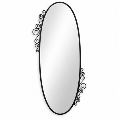IKEA EKNE Oval Wall Mirror with Decorative Scroll Frame – Black – 70 × 150 cm - Al Thahani Furniture