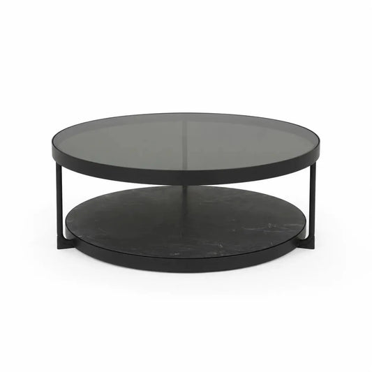 IKEA FRÖTORP Coffee Table | Anthracite Marble Effect/Black Glass - used 5 months - Al Thahani Furniture